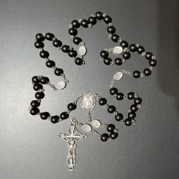 Other - **LIKE NEW** Black Miraculous Medals Rosary - Catholic Sacramental